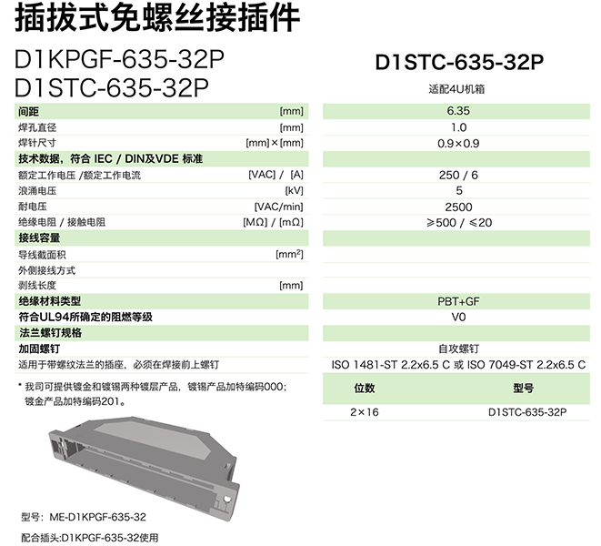 插拔式免螺絲接插件D1STC-635-32P(圖1)